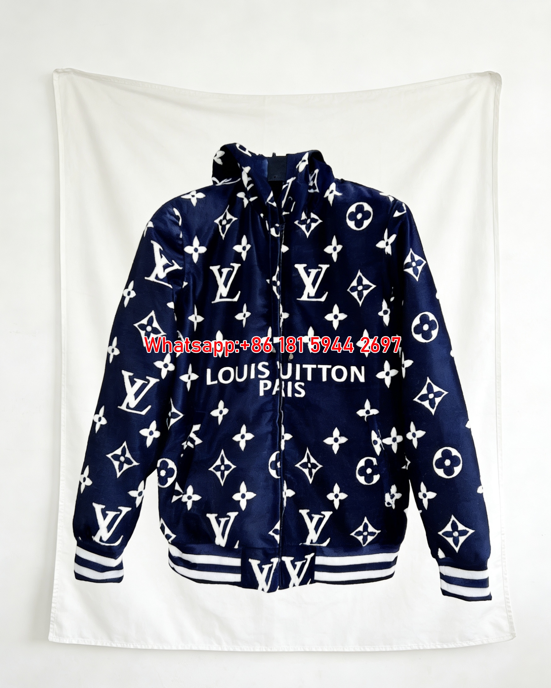 Luxury Blue LV Jacket Flannel Sofa Throw Blanket 463